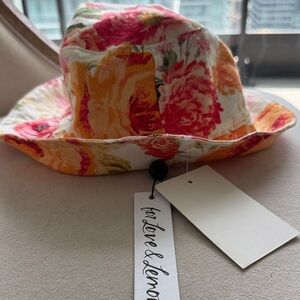 New For Love And Lemons Floral Hat - Pink, Orange, Cream